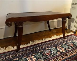 F17 - $40. Leather topped bench. Measures 36" long x 19" wide x 16.5" tall. 
