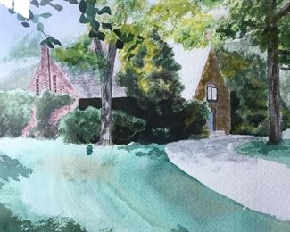 Signed watercolor by Carel Dake "View of the Garden"