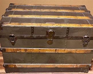 Antique Omaha Trunk Factory Oak And Metal Trunk