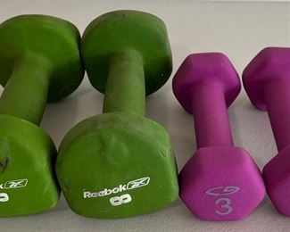 Pair Of 8 Pound And 3 Pound Dumbbells With Rubber Coating
