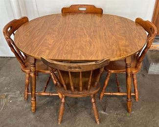 Vintage Wooden Dining Room Table With 5 Matching Pub Chairs (as Is)