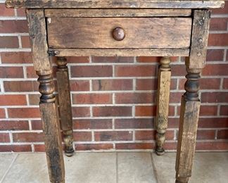 Antique Single Drawer Carved Leg Side Table (as Is) For Repair