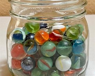 Ball Jar With Agate And Cats Eye Marbles