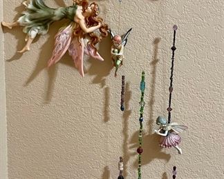 Lot Of Hanging Bead, Art Glass, String, Birds, And Fairies 