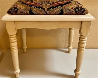 White Wood Bench With Tapestry Seat
