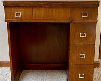 Vintage Wood 3 Drawer Sewing Cabinet With Metal Pulls ( No Sewing Machine)