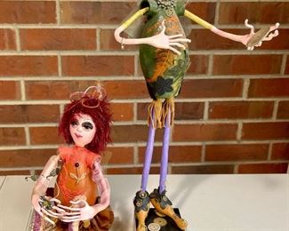 (2) Hand Made Steampunk Gourd Fairy Figurines On Bases