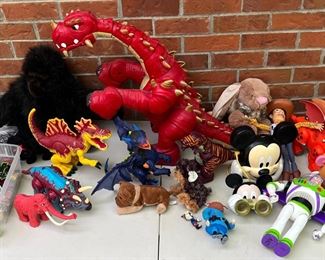 Large Toy Lot - Fischer Price Spike, Toy Story, Mattel, Stuffed Animals, And More