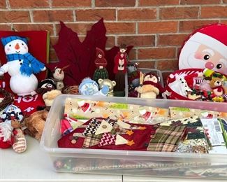 Christmas Decor Lot - 84" Faux Tree, Snowmen, Wrapping Paper, Ornaments, Linens, And Toys 