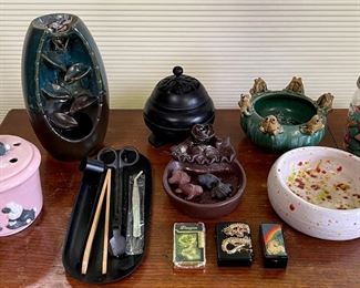 Incense Lot - Pottery Burner, Assorted Incense, Candle Cutting Kit, And (2) Dragon Lighters