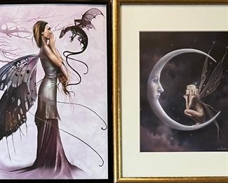 (2) Small Prints - David Delamare Fairy Moon, Dragon Whispers By Linda Bergkvist