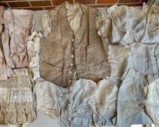 Antique Clothing Lot - 1800's Vest, Lace Apron, Hand Made Bonnets, Baby Clothes (as Is)