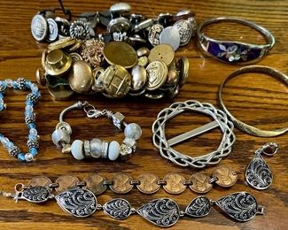 Lot Of Vintage Bracelets - Buttons, Penny Bracelet, Lia Sofia, Mexico MOP, And More