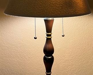 26" Double Pull Table Lamp With Black Wood Base