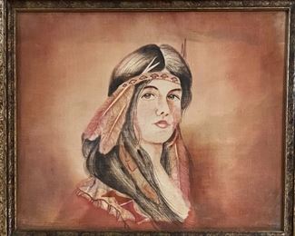 1920's Hand Painted Female Silk Painting