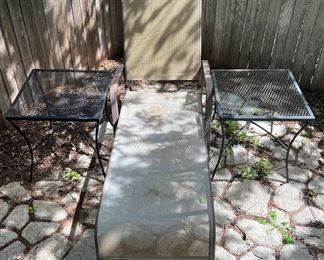 Woven Aluminum Frame Longue Chair With (2) Wrought Iron Patio Side Tables (as Is )