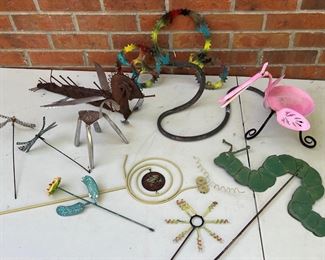Lot Of Hand Made Metal Yard Art - Dragon, Snake, Flamingo, Snail, Caterpillar, And More