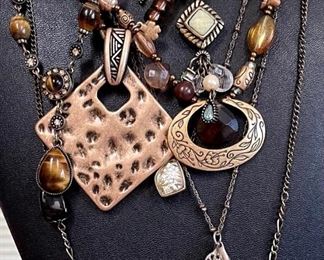 Vintage Bead Tiger's Eye Metal And Mother Of Pearl Necklaces - Premier, Lia Sofia, And More