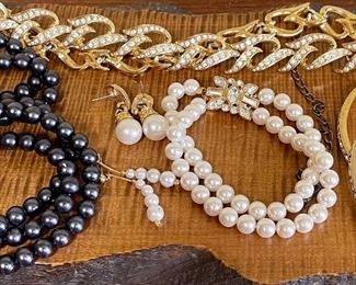 Vintage Avon Faux Pearls, Rhinestones, Bangle Bracelets, And More