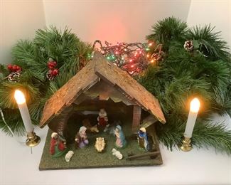 Nativity Scene, Garland and Lights