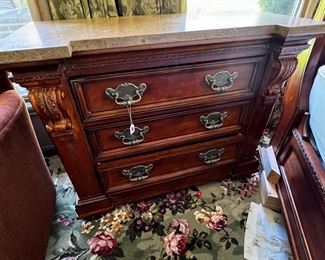 Bedside dresser table with travertine top in excellent condition $200