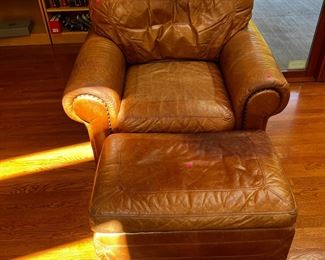 Leather designer chair and ottoman $200 in great shape comfortable 