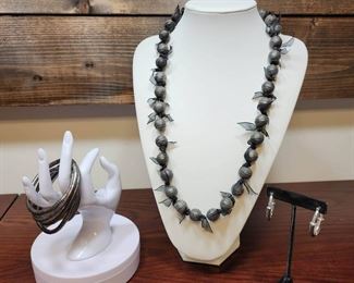 Brushed Silver Black Jewelry