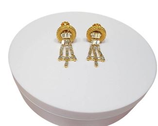 Gold Colored Rhinestone Drop Dangle Earrings