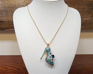 High Heel Shoe With Blue Rhinestones Necklace