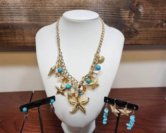 Starfish Conch Necklace  Earrings