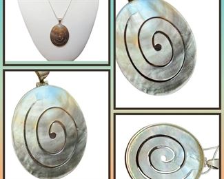 Sterling Silver Abalone Mother Of Pearl Pendant  Necklace