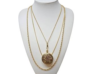 Vintage Goldette NY Triple Chain Locket Necklace