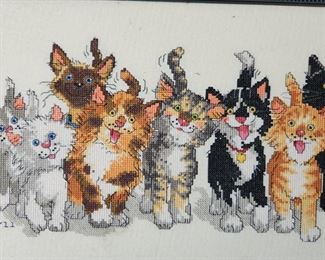 Cross Stitched Happy Cats