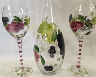 Handpainted Wine decanter and glasses