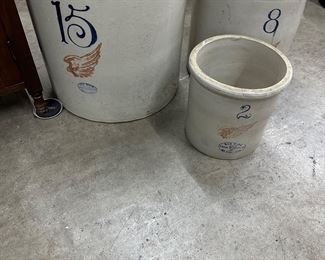 Three pieces red wing stone crocks