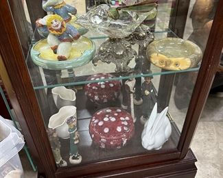 Collection of cigarette items, curio cabinet