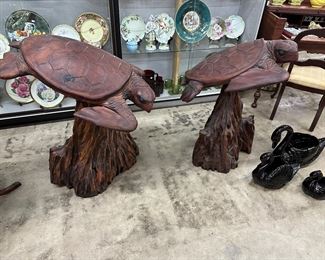 Two of 2 made in Hawaii floating turtle, turtle and stand