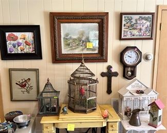 Decorate bird cages! Unusual decor items.  Clocks, needlework!  Sewing machine not for sale