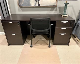 TWO AVAILABLE! $500. Office Desk. Sturdy and includes five drawers with locks. Like New. Deep Espresso color. 66 x 23.5 x 29.