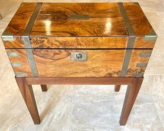 STAFF FAVORITE! $1200. Antique Burl Wood Desk Box with Brass Details. Extraordinary find! 18 x 10 x 20. Additional images as you scroll....fantastic find. :) 
