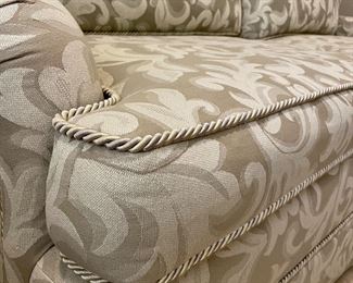 Alternate view of Custom Sofa. ONE LEFT! $1200/each. Designer Down-Filled Sofa by T. Rohan. Custom upholstered in excellent condition. And comfortable, too! Agreeable grey/greige/ivory colors. 72 x 37 x 32.