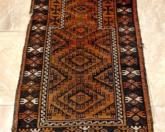 SOLD Small Hand-Knotted Wool Rug with that perfect vintage patina. 2 x 3.