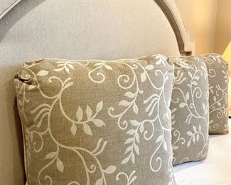 $80 each. Custom Upholstered Down-Filled Euro Pillows. Agreeable grey/greige/ivory 20 x 20 x 8.