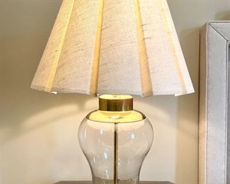 $150/pair. Vintage, Glass Urn-Shaped, Brass Base Table Lamp with pleated Linen Shade. 