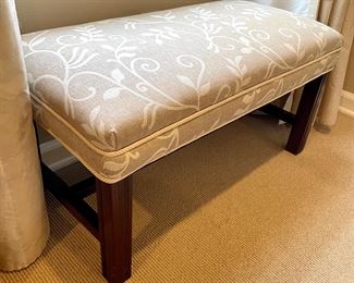 SOLD:Custom Upholstered Bench by T. Rohan. Excellent condition! 32 x 17 x 16.