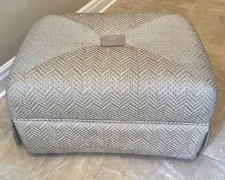 $300. Custom Upholstered Ottoman by T. Rohan. Colors are ivory, black, agreeable grey. 28” x 20” 15”.