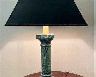 SOLD Green Marble Table Lamp by Remington. Shade: 14” x 14” x 25”H.