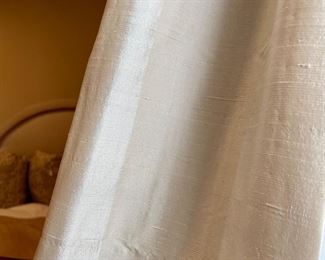 SOLD Close up of Custom Silk Blend Curtain Panels by T. Rohan. 100L x 78W. 