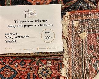 SOLD Alternate view of the Distressed Hand-Knotted Wool Rug. 