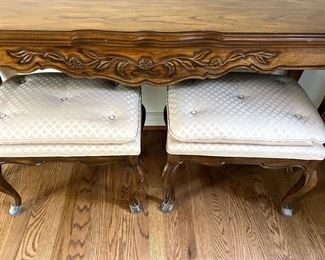 19th Century French Sofa/Console Table, 2 White Padded French Stool/Seats